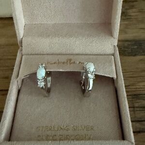 Fire Opal, Cubic Zirconia, Sterling Silver Earrings 15mm long original box NEW